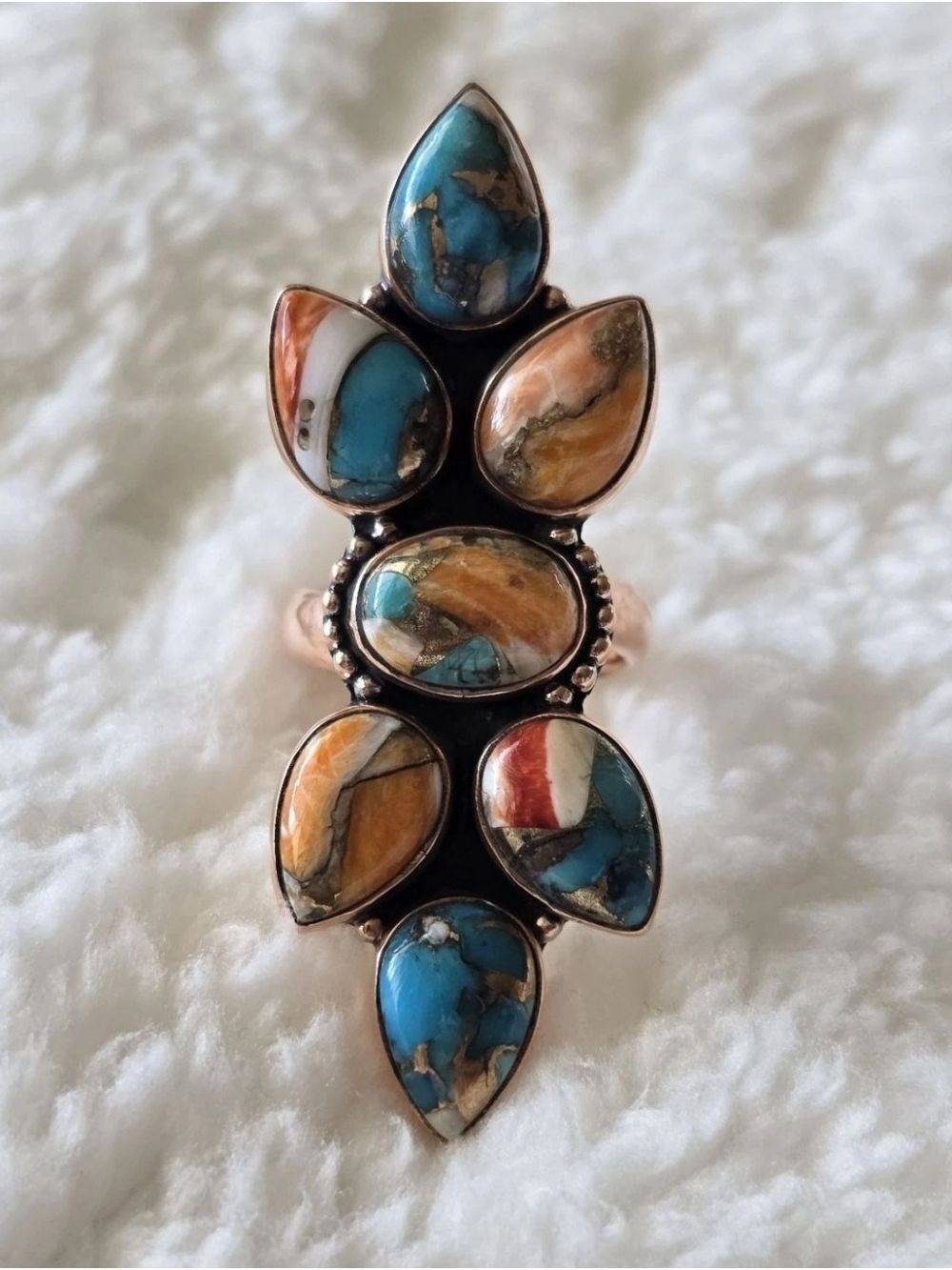 Southwestern Spiny Oyster Turquoise Copper Ring